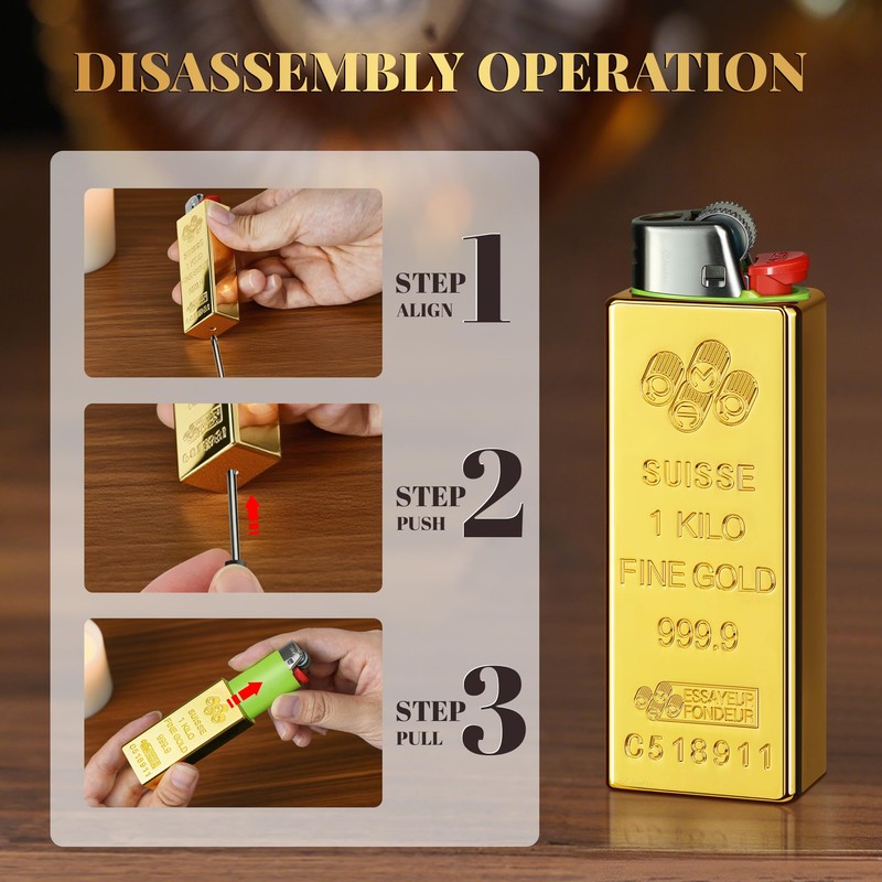 WANBRO Gold Bar Lighter Case, Vintage Metal Lighter Holder Cover