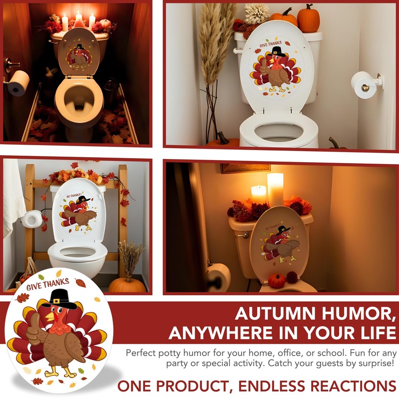 Iconikal 2-Piece Thanksgiving Toilet Seat Cling Set Funny Turkey 11.2x13-Inch
