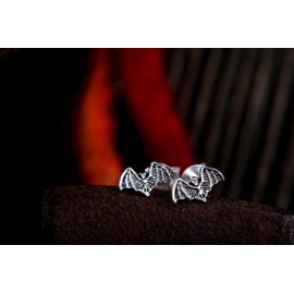 WINDALF Gothic Silver Stud Earrings SVANTI 8 mm Lucky Bat Bohemian Indie Earrings 925 Sterling Silver, Sterling Silver, No Gemstone