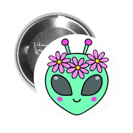 Round Pinback Button Pin Brooch Cute Little Girl Quote Symbols Beautiful Colorful Animal Cartoon - Alien (1.25" Inch)