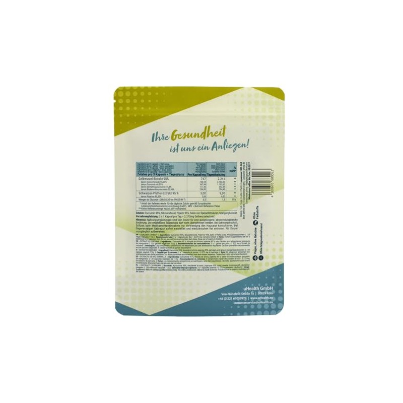 GELBWURZELEXTRAKT 750mg Curcumin 95% UV + 3mg Piperin 95%; in
