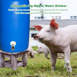 4 Pcs Pig Waterer Nipples for Barrel Kit, Stainless Steel Pig Nipple Water Drinker Feeder, Automatic Hog Waterer Nipples Water System with Tank Connector Kit for Piglets Goat
