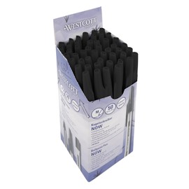 Westcott Now E-745001 00 Ballpoint Pen Pack of 50 Black Document Proof According to ISO 12757-2 Knitting Thickness M 0.5 mm Ink Colour Black Transparent Barrel