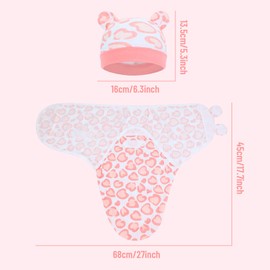 Cinaci 2 Pack Adjustable Soft Cotton Blend Newborn Baby Receiving Swaddle Blankets Sleep Sacks with Nursery Hats Caps Beanies Bonnets for Baby Girls Boys Newborns Infants