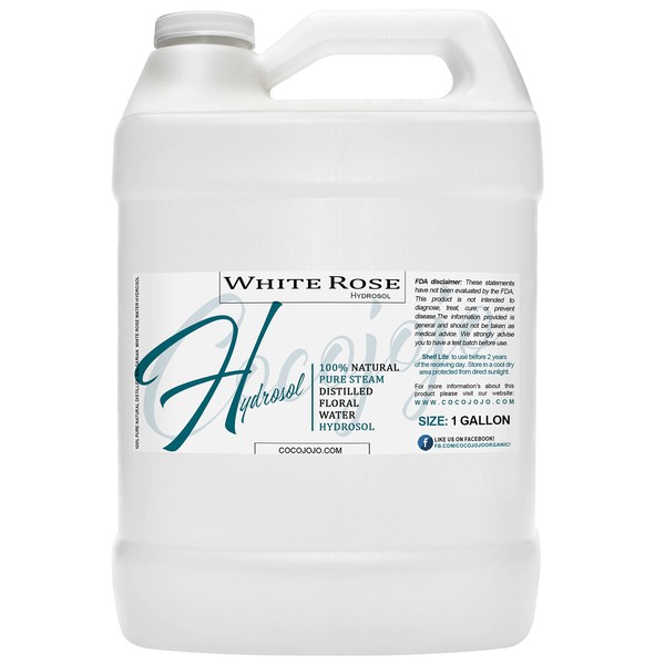 White Rose Water Hydrosol - 100% Pure Natural Distilled Bulgarian Rosewater Non-GMO Vegan Bulk Hydrating Toning Spray Mist Spritz Toner Face Hair Skin Pores Locs Dreads - Packaging May Vary (1 Gallon)
