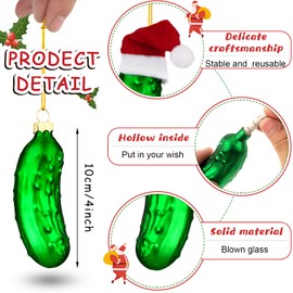 10 Pieces Christmas Pickle Tree Ornament Glass Blown Green Pickle Hanging Ornaments Xmas Pickle Ornament for Christmas Tradition Decor Party Favor and Christmas Tree Decor (Deep Green)