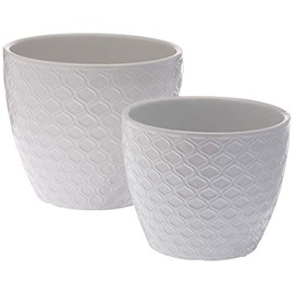 Round Pot with Embossed Teardrop Design Tapered Bottom, Outdoor/Indoor Medium Ceramic Decorative Planter for Garden Patio Balcony Home: 6.25"x6.25"x5.25"H; 5.25"x5.25"x4.25"H