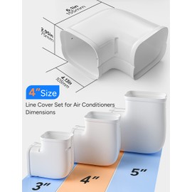 Toutgood 4'' Flat Elbow Line Set Cover Kit Accessories for Ductless Air Conditioners and Heat Pumps, PVC Decorative Upgraded UV-Proof Strong& Durable