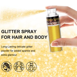 Champagne Gold Body Glitter Spray 10g, Holographic Shimmer Mist for Hair, Face Body, Long-Lasting Festival and Party Makeup Glitter, New Year Eve Glow, DIY Sparkle Powder for Crafts