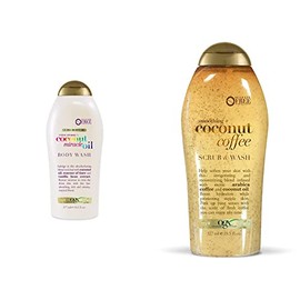 OGX, Body Wash Humectante de Aceite de Coco, 577 ml + OGX, Body Wash y Exfoliante de Coco y Café, 577 ml