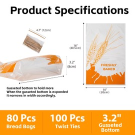 Lesibag Plastic Bread Bags with Ties, Clear Loaf Bags for Homemade Bread, Sandwich, Muffins, and Baked Goods (Orange (Pack of 80))