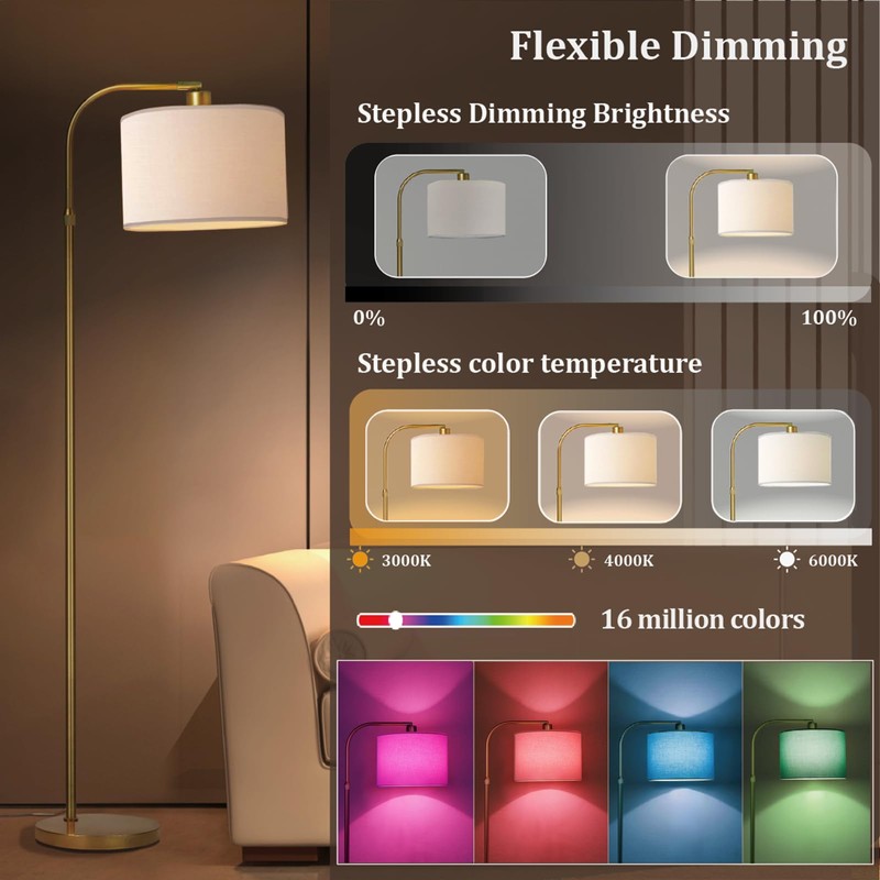 FINNCHY Gold Floor Lamp with Remote Control, 1200 Lumens Adjustable
