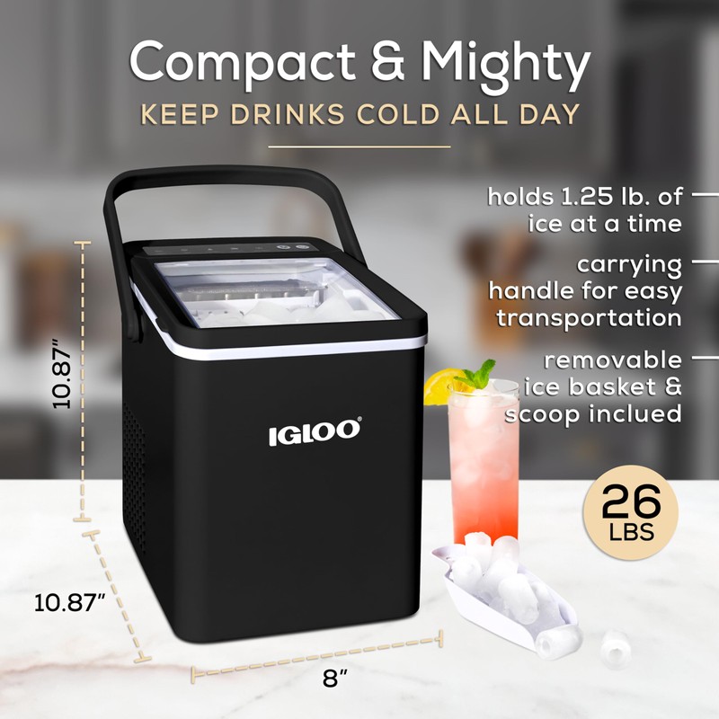 Igloo Premium Self-Cleaning Countertop Ice Maker Machine, Handled Portable Ice