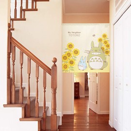 Noren Kobo Tonari no Totoro Four Seasons and Plants Totoro Curtain Tapestry, Width 85 x Height 90 cm, Divider, Stylish Short Size, Sunflower and Totoro 11232