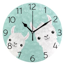 susiyo Reloj de pared redondo silencioso, con diseño de alpaca, funciona con pilas, para niños, sala de estar, recámara, oficina, cocina, decoración del hogar