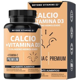 Beyond Vitamins | Calcio 1000 + Vitamina D3 | Potenciado con Colágeno Hidrolizado y Vitamina C | Caltrato 1000mg con Cápsula Vegana para todas las die