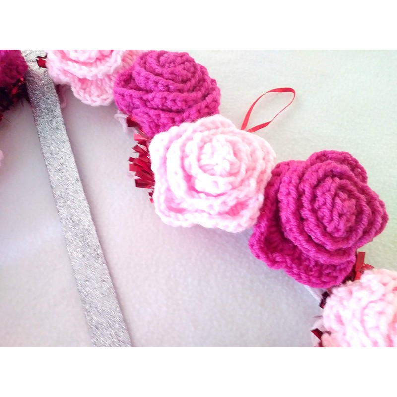 Crochet Rose Flower Hanging Wreath