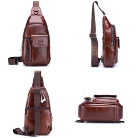 KPYWZER Leather Sling Bag Hiking Daypack for Men Women Outdoor Travel Camping Fishing Crossbody Shoulder Chest Pack Backpack Daypack Brown