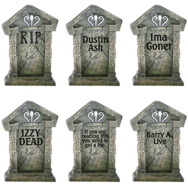 VictoryStore Yard Sign Outdoor Lawn Decorations -  Fake Tombstones - Halloween Yard Decoration - Set of 6, 21.3" X 14.8"