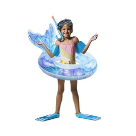 QuFrotty Medium Swimming Ring Pool Float for Girls, Mermaid Tail Shape Inflatable Pool Float with Glitters, Inflatable Lounge Raft Tube Swimming Ring Summer Pool Toys for Kids (Purple, Medium)