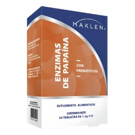 Maklen Enzimas De Papaya Con Prebioticos 30 Tab 1.2g Sabor Sin Sabor