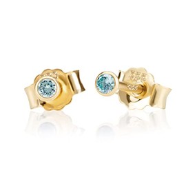 NKlaus Pair of 2.0 mm 333 Yellow Gold 8 Carat Stud Earrings Crystal Zirconia Aquamarine Butterfly Clasp Women Girls 3330, Yellow Gold, Zircon