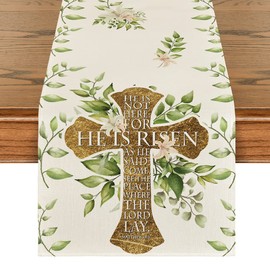 Artoid Mode He is Risen Easter Table Runner, Spring Seasonal Holiday Kitchen Dining Table Decoration for Indoor Outdoor Home Party Decor 13 x 60 Inch