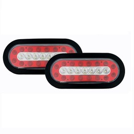 AatSol 6 Inch Oval Led Trailer Lights 2 Pcs Red/White Tail Stop Brake Lights Taillights Waterproof Running Red & White Backup Reverse Lights