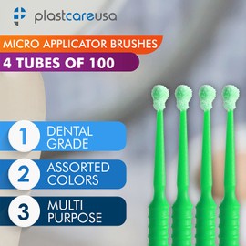 400 Regular Micro Applicator Brushes - Disposable Dental Microbrushes with Bendable Tip - Microswabs for Eyelash Extensions - Microbrush Applicator Sticks with Cotton Tip (Green, 4 Tubes of 100)