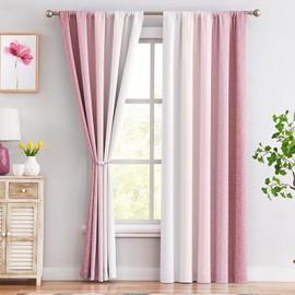 Geomoroccan Ombre Full Blackout Curtains 63 Inches Length, Pink and White 2 Tone Reversible Window Treatments for Bedroom Living Room, Linen Gradient Print Rod Pocket Drapes 52" W 2 Panel Sets
