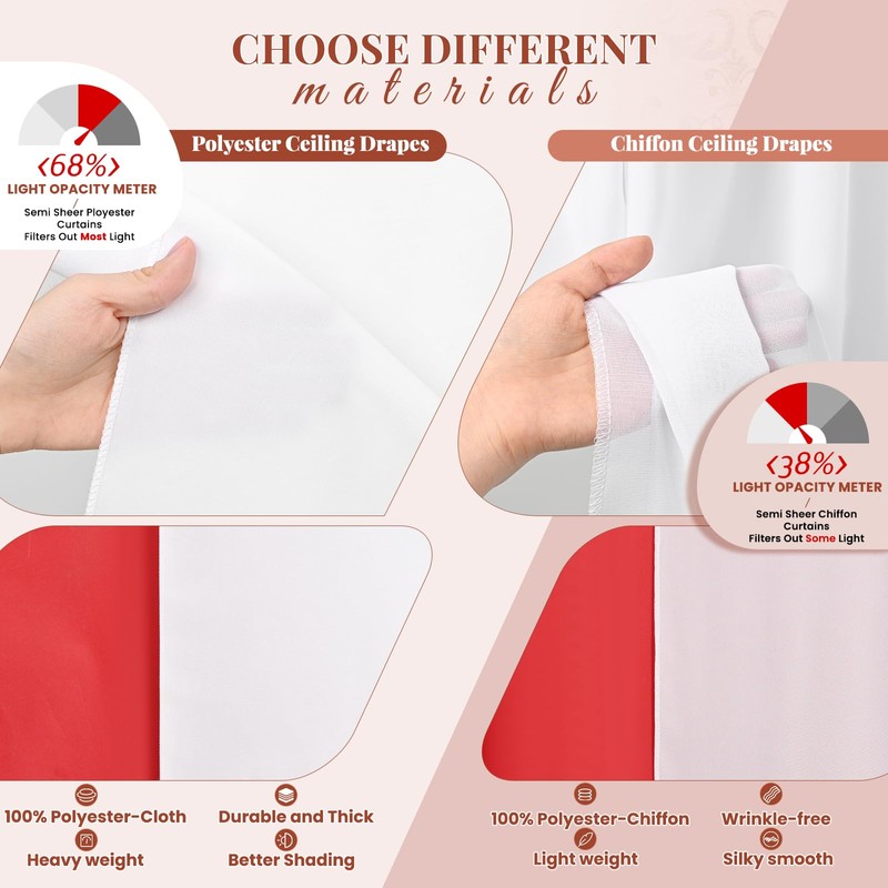 8 Panel White Ceiling Drapes - Premium Polyester Wedding Arch