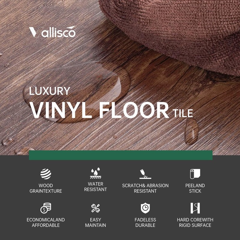 VallisCo Peel and Stick Vinyl Flooring 36 Pack 54 Sq.Ft,