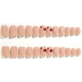 Christmas Ball Sparkle French Manicure Glossy Short Square Press On Nails - 24 Pieces - Artificial Nail Kit
