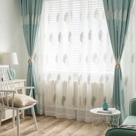 VOGOL Leaves Embroidered Curtains for Nursery, Linen Textured View Reducing Window Curtain 96 Inches Length, Not See Through Privacy Drapes for Living Room Bedroom, 2 Panels, 60 x 96