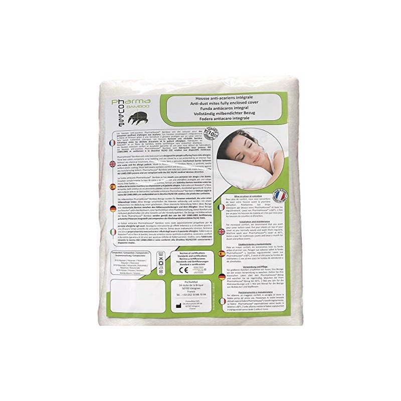 Pharma-Housse Anti-Dust Mite Fully Enclosed Bamboo Cover for Pillow, 65cm
