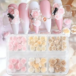 Chunemeng Pink Resin Rose 3D Nail Art Charms for Wedding & Party Manicure