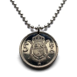 1975 Spain España 5 Pesetas coin pendant escudo Español Madrid Barcelona Toledo Sevilla Cadiz Córdoba Valencia Málaga Bilbao Coruña Granada Murcia Asturias Cataluña Las Palmas Vigo Gijón Ibiza n000392