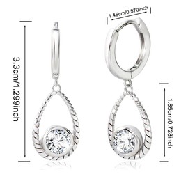 Dangle Hoop Earrings for Women Sterling Sliver Hoop Earrings with Twisted Teardrop Dangling Drop Earrings CZ Cubic Zirconia 7mm Bezel Huggie Jewelry Gifts for Birthday Mother's Day Chrismas