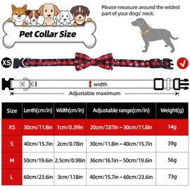 Christmas Collar Dog Cat Collars with Bow Tie Christmas Checked Costume Dog Collar Removable Bow Red Adjustable Collar Gift for Small Medium Large Dogs Cats Puppies (XS)