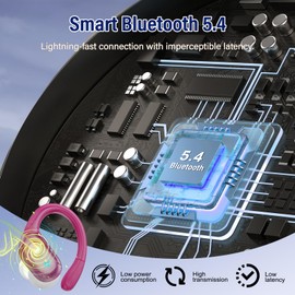 Qecnato Bluetooth Headphones Sport, 75H, In-Ear Headphones Wireless Bluetooth 5.4, HiFi Stereo, Earphones with 4 HD ENC Mic, LED Display, IP7 Waterproof Wireless Headset with Ear Hooks, Rose Red