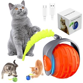 Nuevo Juguete Motorizado para Gatos, Juguete Pelota Giratoria para Gatos, Juguete Pelota Giratoria 360° para Gatos/Perros de Interior Interactivo (Naranja)