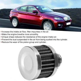 Filtro de entrada de aire, universal 25 mm / 1 pulg. Mini filtro de entrada de aire Ventilación del cárter Respiradero Accesorio para automóvil (Plata)