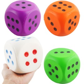 Cotiny 4 Pcs Jumbo Foam Dice Set 4 Inch Large Rounded Edge Playing Dice for Classroom Games Party Activities Kids Learning Math Indoor Outdoor Play (Color Style 3)