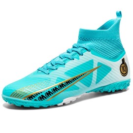 Endela Kids Soccer Shoes Indoor Futsal Turf Youth Soccer Cleats Boys TF High-Top Football Boots for Training Outdoor Indoor Green Size EUR37