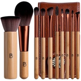 Travel Makeup Brush Set BS-MALL 10 Pcs Professional Bamboo - -friendly Eyeshadow Brush, Concealer Brush & Foundation Brush For Liquid Makeup - Lightwe