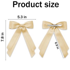 Khaki Hair Bows for Women 3PCS Soft Bow Hair Clips with Metal Clips Long Tail Hair Ribbon Ponytail Holder Wedding Dress Decor Hair Accessories for Girls Teen