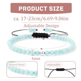 Uwiyo Beaded Bracelets for Women, 4mm Crystal Bracelet Adjustable Natural Stone Bracelet Gemstone Stone Bracelet Yoga Beaded Bracelet for Birthday Christmas Valentine's Day Gifts (Aquamarine)