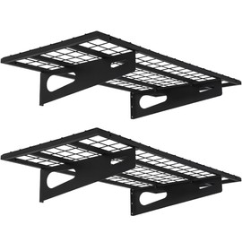 Soywey 2-Pack 1.5x3FT Garage Shelving 17.7-inch-by-35.8-inch Wall Shelf Garage Storage Rack Wall Mounted Floating Shelves, Black