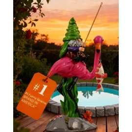Ammzus Funny Gnome on Flamingo Statue - Gone Fishing Gnome Decor for Home & Yard, Whimsical Gift for Women, Outdoor Riding Flamingo Statue, Garden Decorations for Home