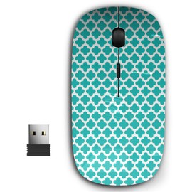 KAWAMOUSE 2.4G Ergonomic Portable USB Wireless Mouse for PC, Laptop, Computer, Notebook with Nano Receiver (Turquoise Quatrefoil)